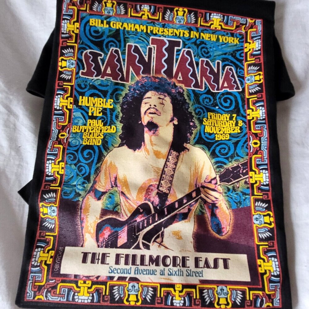 Santana Retro Screen Printed The Fillmore East T shirt NWOT XL Rock N Roll